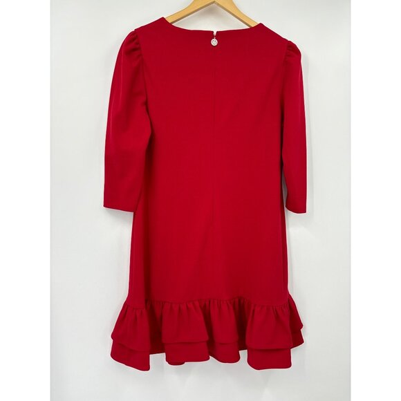 Tommy Hilfiger Shift Puff Sleeve Dress Ruffle Hem Red 16 NEW - Picture 5 of 6
